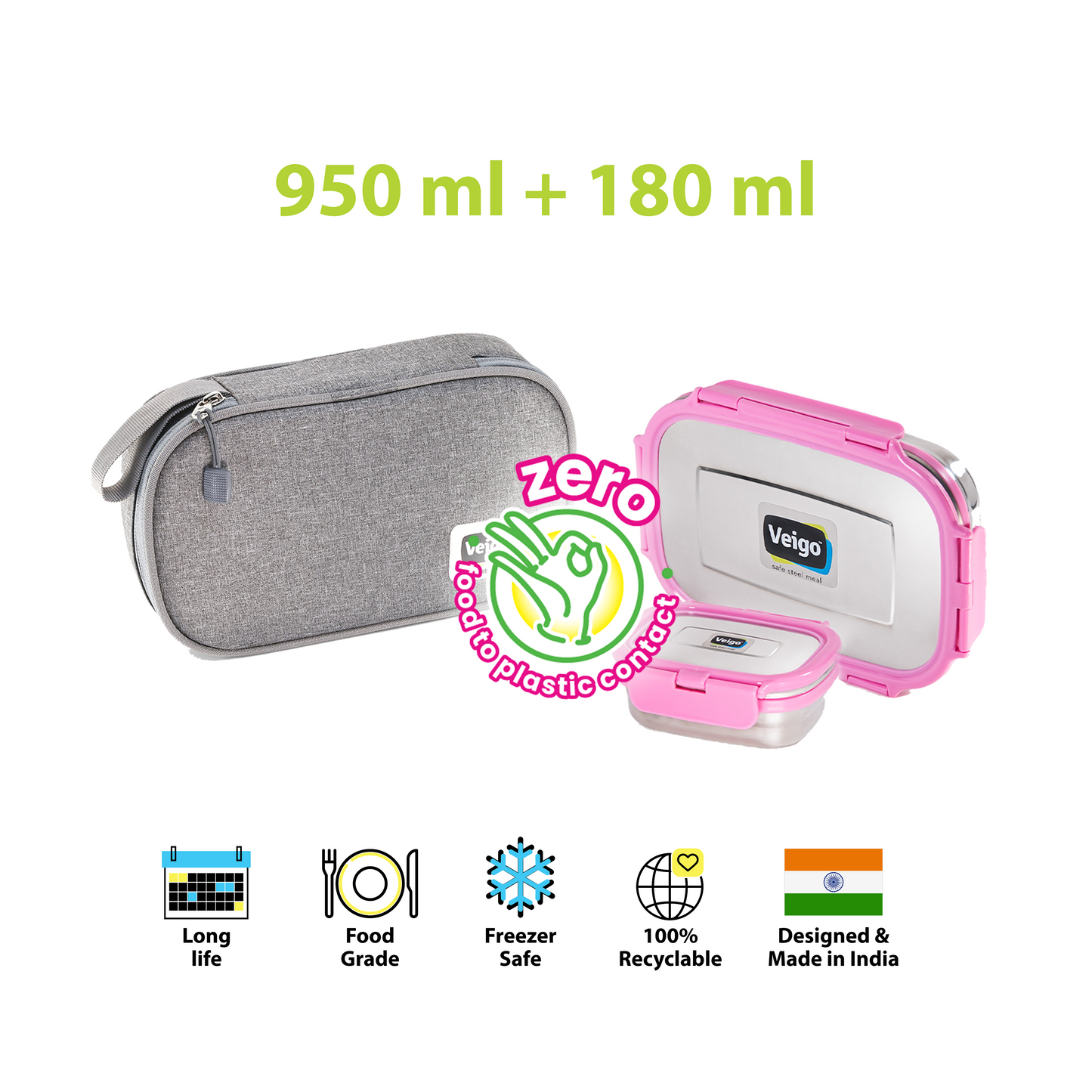 Veigo Jumbo Steel Lunch Box Set with Pouch