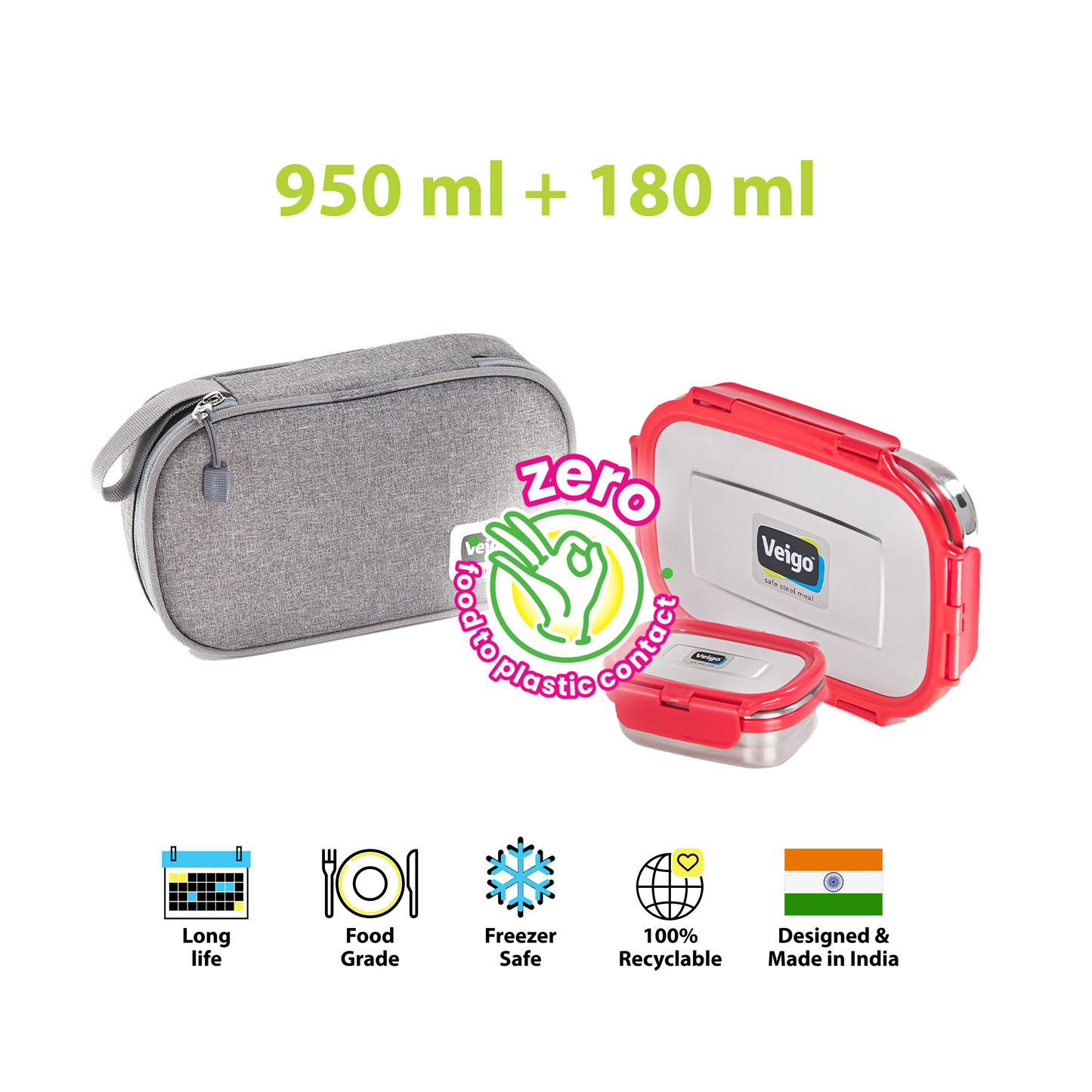 Veigo Jumbo Steel Lunch Box Set with Pouch