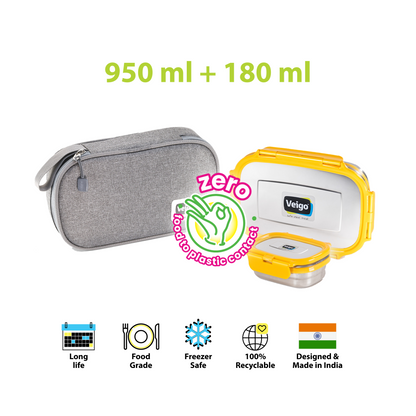 Veigo Jumbo Steel Lunch Box Set with Pouch