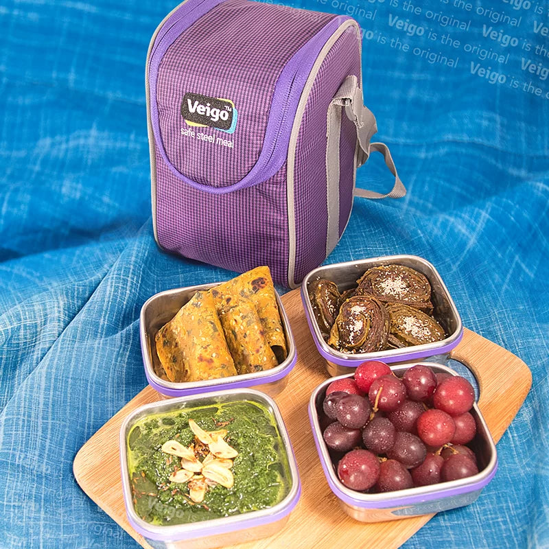 Veigo Limited Edition LunchBoss Set of 4- Violet with Insulated Lunch Bag - veigolunchboxes