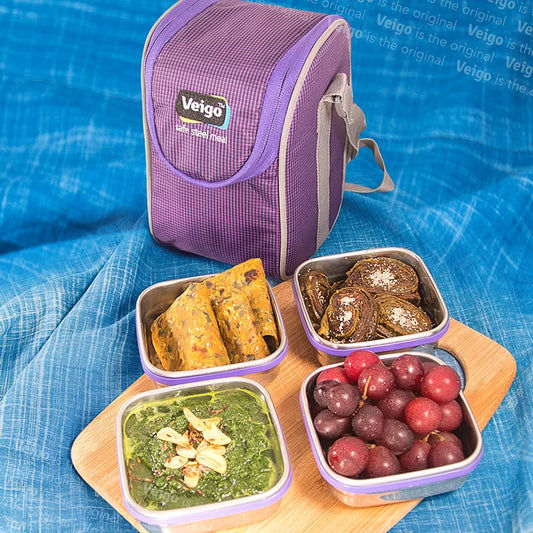 Veigo Limited Edition LunchBoss Set of 4- Violet with Insulated Lunch Bag