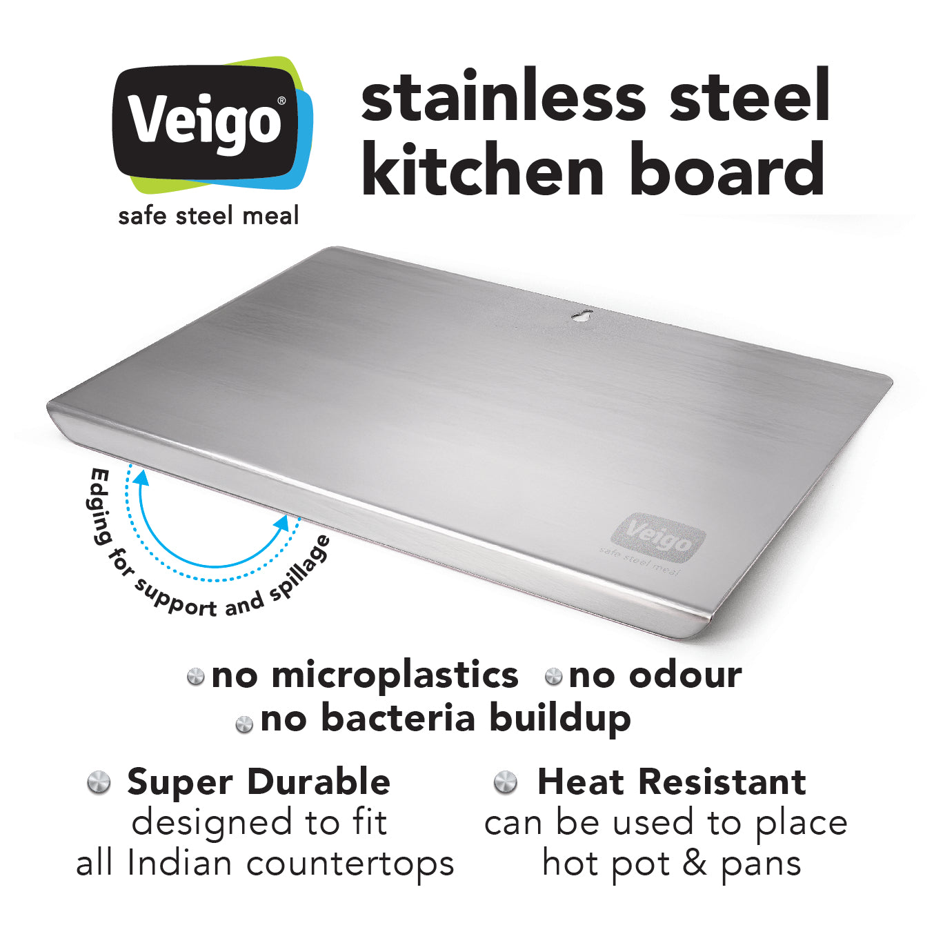 Veigo Stainless Steel Kitchen Board | Multipurpose