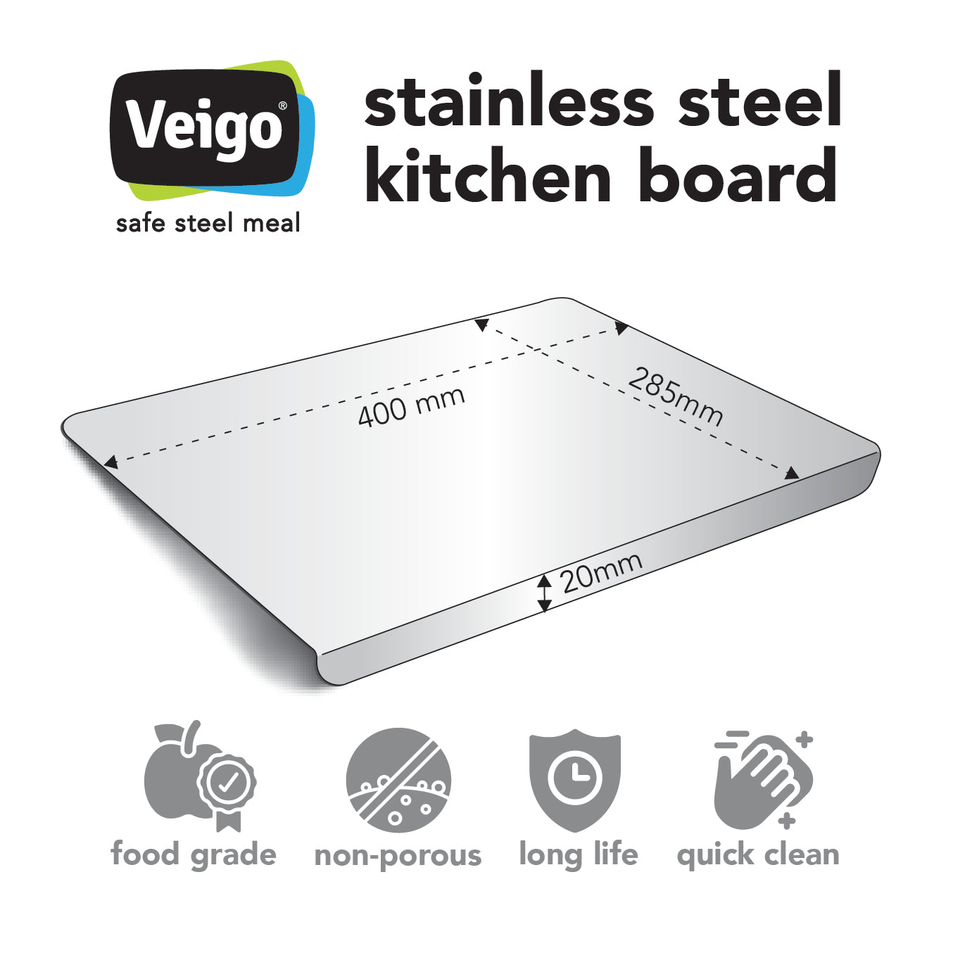 Veigo Stainless Steel Kitchen Board | Multipurpose