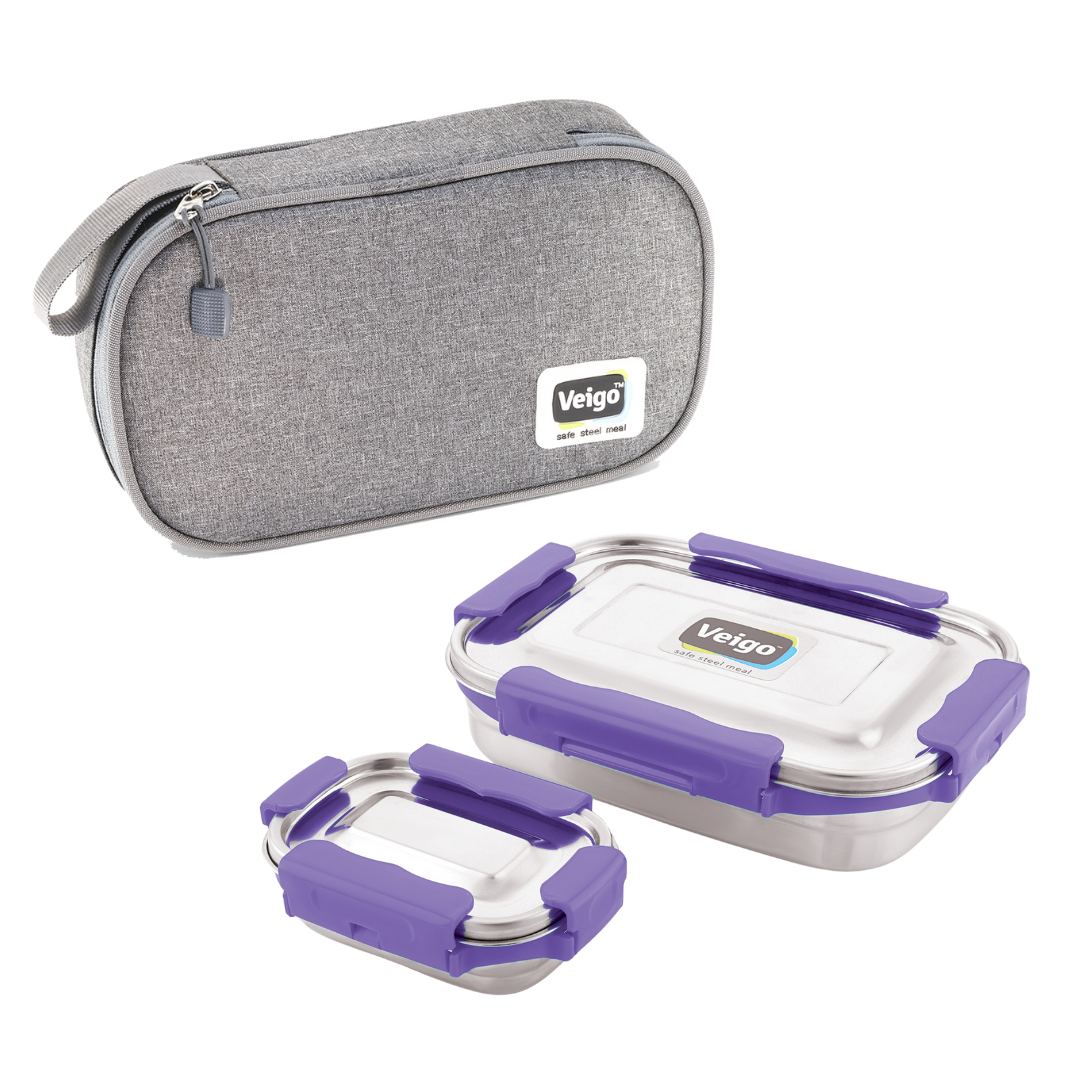 Veigo MaxoSteel JUMBO Lunch Box w/ Veg Box - veigolunchboxes