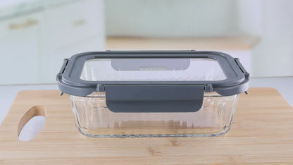 Veigo See & Serve |RECTANGLE| Glass Container w/ Glass Lid