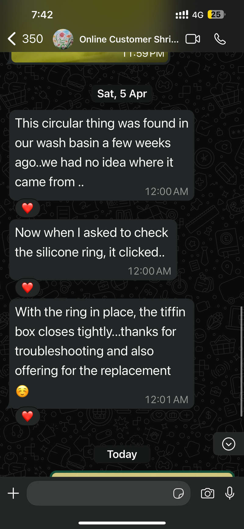 Text conversation on a smartphone app with a black background